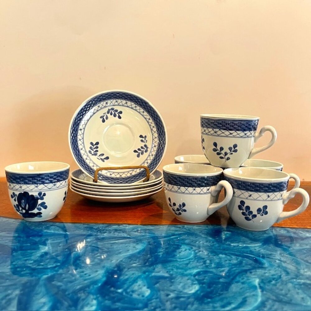 6 Sets of Royal Copenhagen Tranquebar Blue Demitasse Espresso Cup & Saucer 992